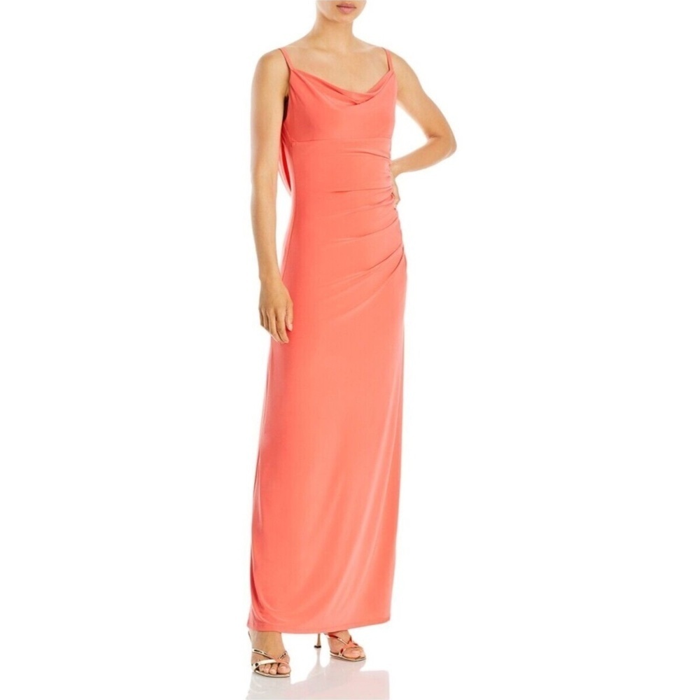 AQUA Womens Orange Stretch Zippered Slitted Open Cowl Back Lined Spaghetti Strap